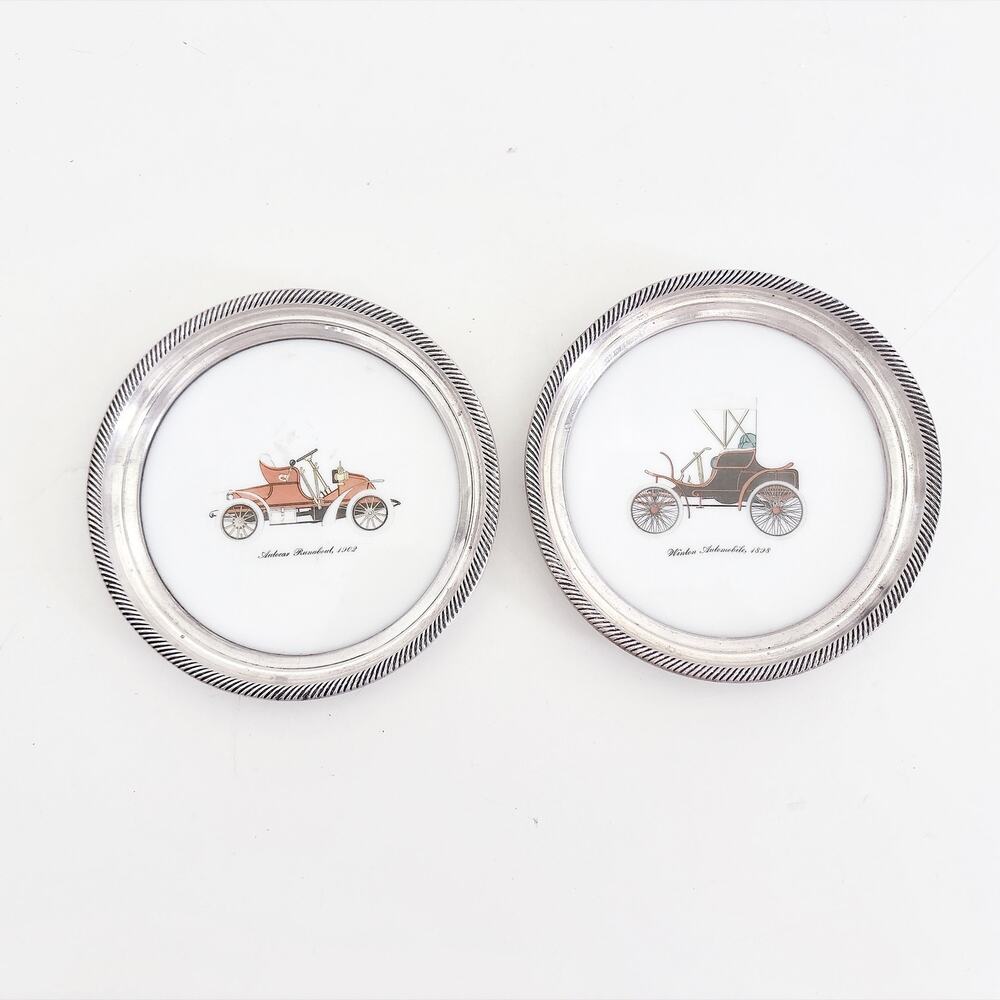 VINTAGE PAIR OF LENOX STERLING SILVER & PORCELAIN COASTERS